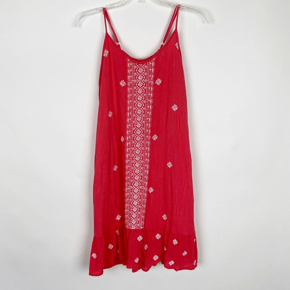 Japna Coral Embroidered Rear Lace Up Tassel Boho Sundress Womens XS